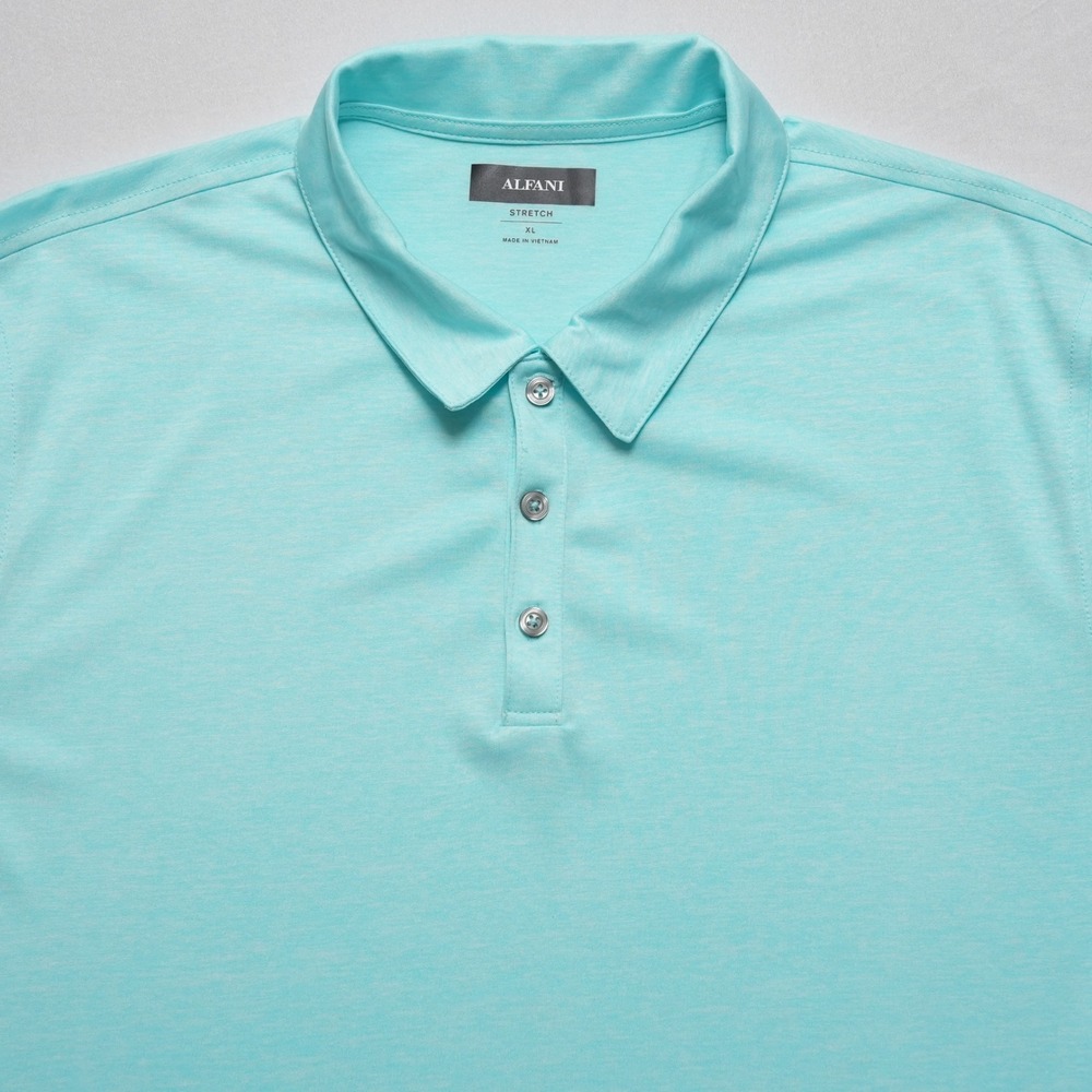 Alfani Polo Shirt Mens XL Blue Stretch Short Sleeve Space Dye Performance - Picture 2 of 10